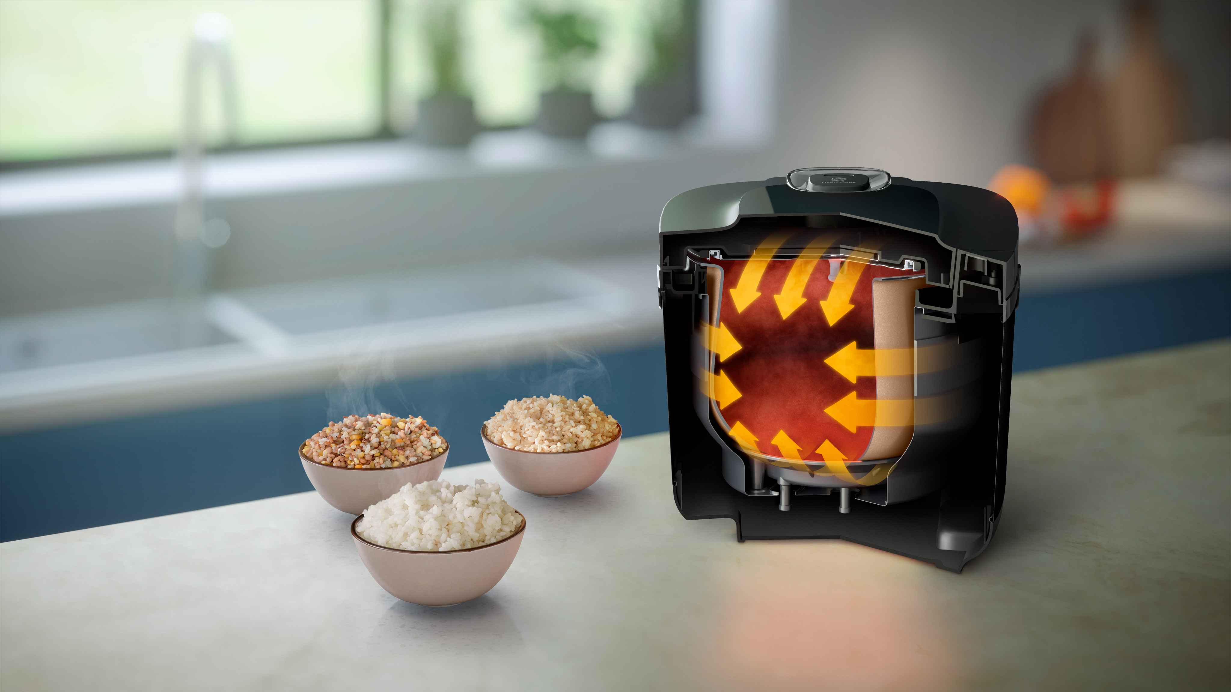 Philips kjøkkenmaskiner, overlegen design, snitt viser utmerket varmefordeling; ristyper gir perfekte resultater. Philips kjøkkenmaskiner, overlegen design, snitt viser utmerket varmefordeling; ristyper gir perfekte resultater.