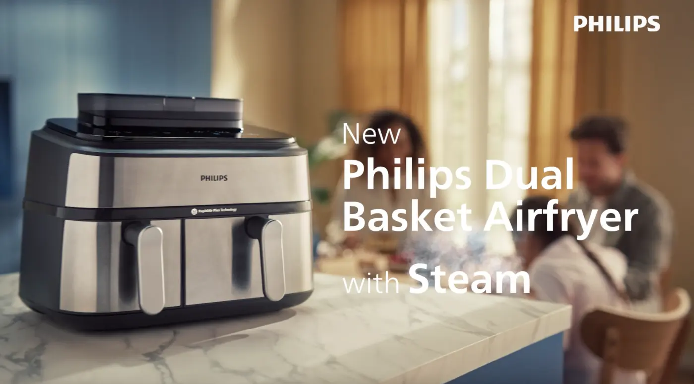 Video, der viser den nye Philips Dual Basket Airfryer 5000 Series og dens vigtigste funktioner. Video, der viser den nye Philips Dual Basket Airfryer 5000 Series og dens vigtigste funktioner.