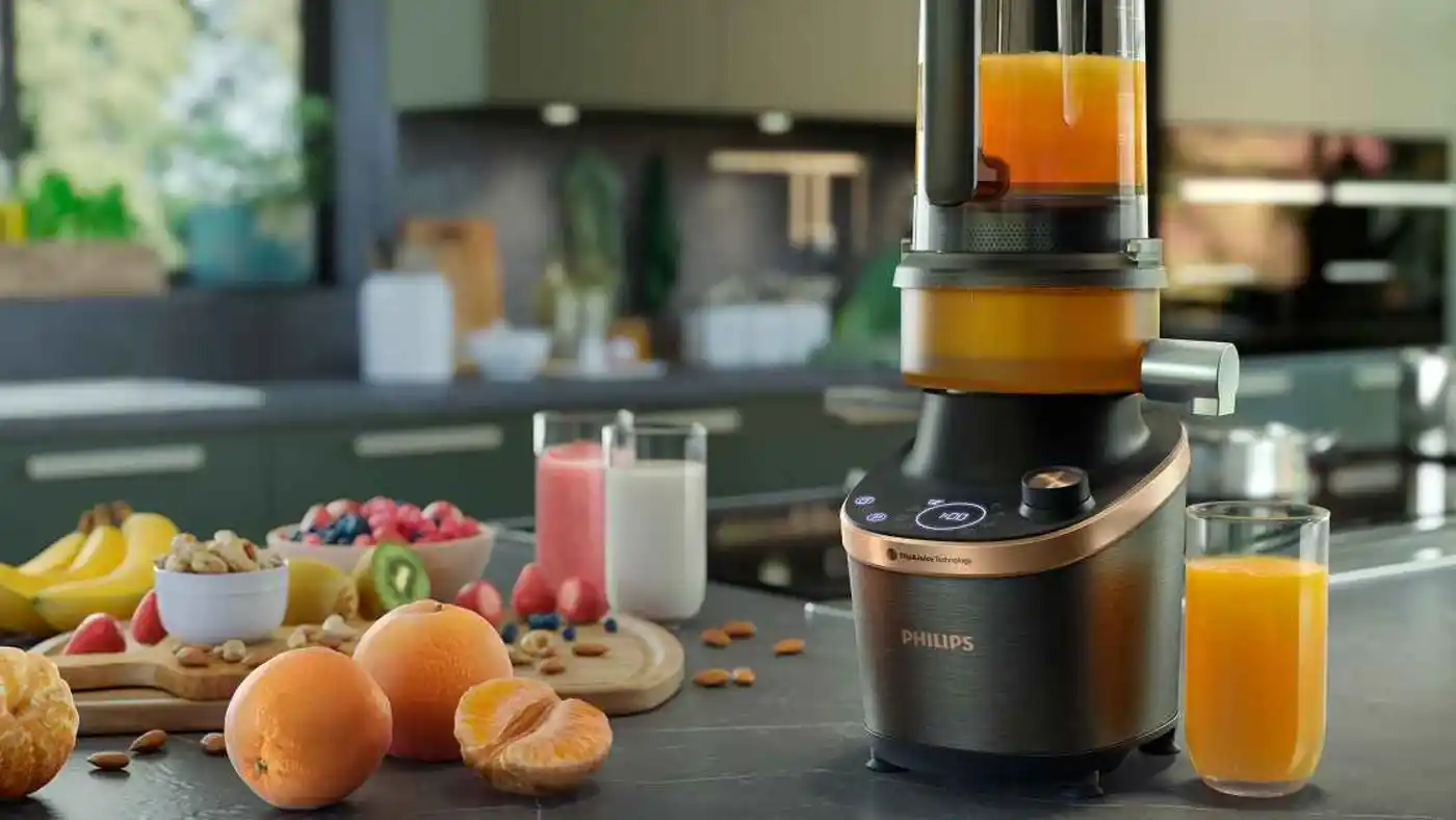 Philips Flip & Juice keukenapparaat staat voor ultieme sapextractie. Stijlvol design en geavanceerde technologie zorgen elke keer voor vers en voedzaam sap. Philips Flip & Juice keukenapparaat staat voor ultieme sapextractie. Stijlvol design en geavanceerde technologie zorgen elke keer voor vers en voedzaam sap.