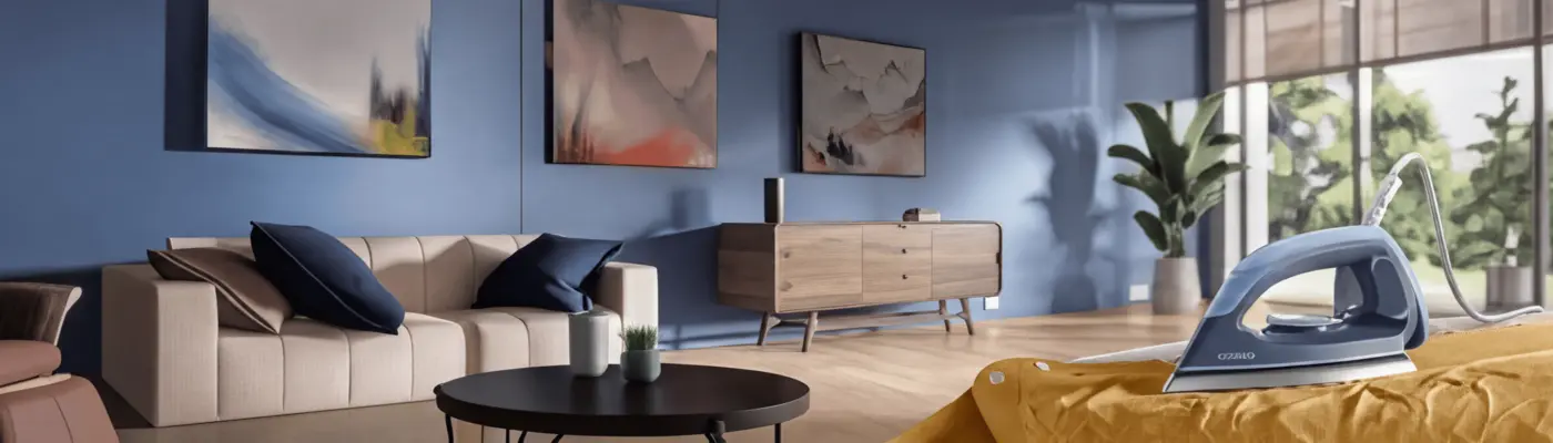 Philips Dry Iron on fabric in a modern living room setting Philips Dry Iron on fabric in a modern living room setting