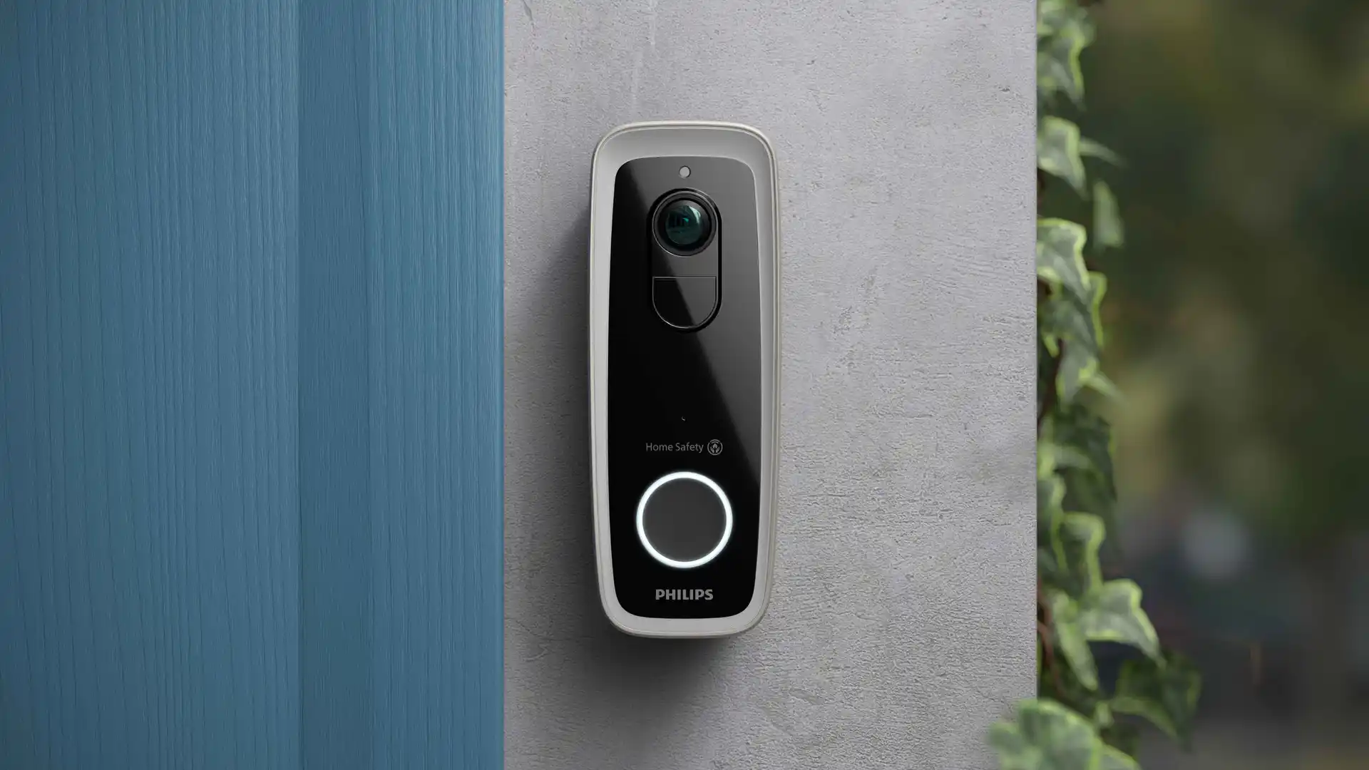 Philips Home Safety videodeurbel, maakt heldere beelden met ingebouwde camera en meldingsknop, gemonteerd aan de muur, toont de beveiligingsoplossing van het merk. Philips Home Safety videodeurbel, maakt heldere beelden met ingebouwde camera en meldingsknop, gemonteerd aan de muur, toont de beveiligingsoplossing van het merk.