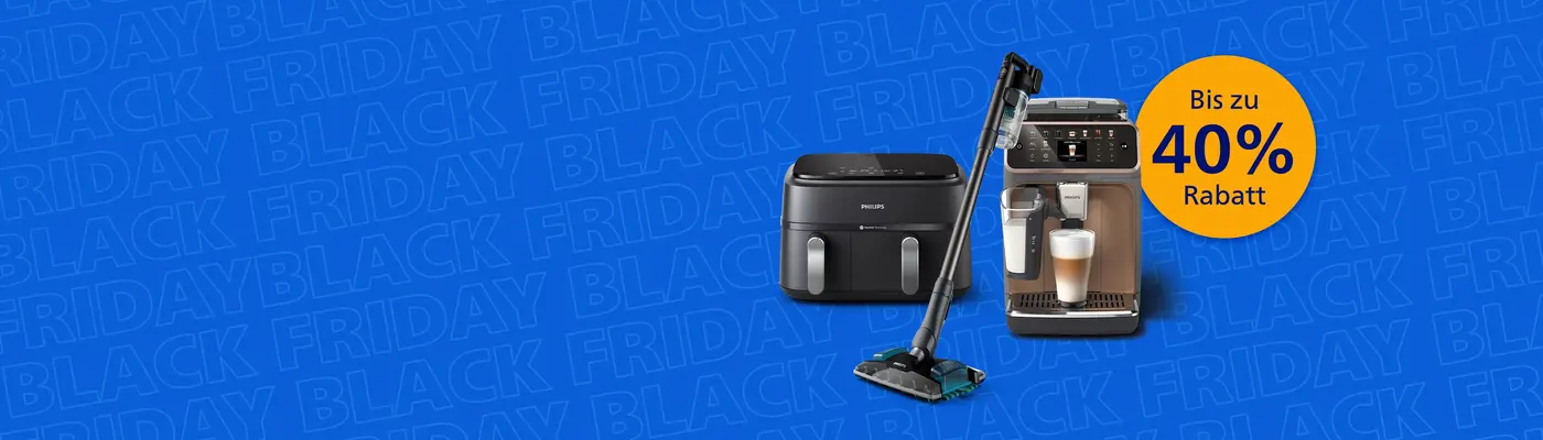 Banner, der das Black Friday-Event auf der Philips Home-Website bewirbt Banner, der das Black Friday-Event auf der Philips Home-Website bewirbt