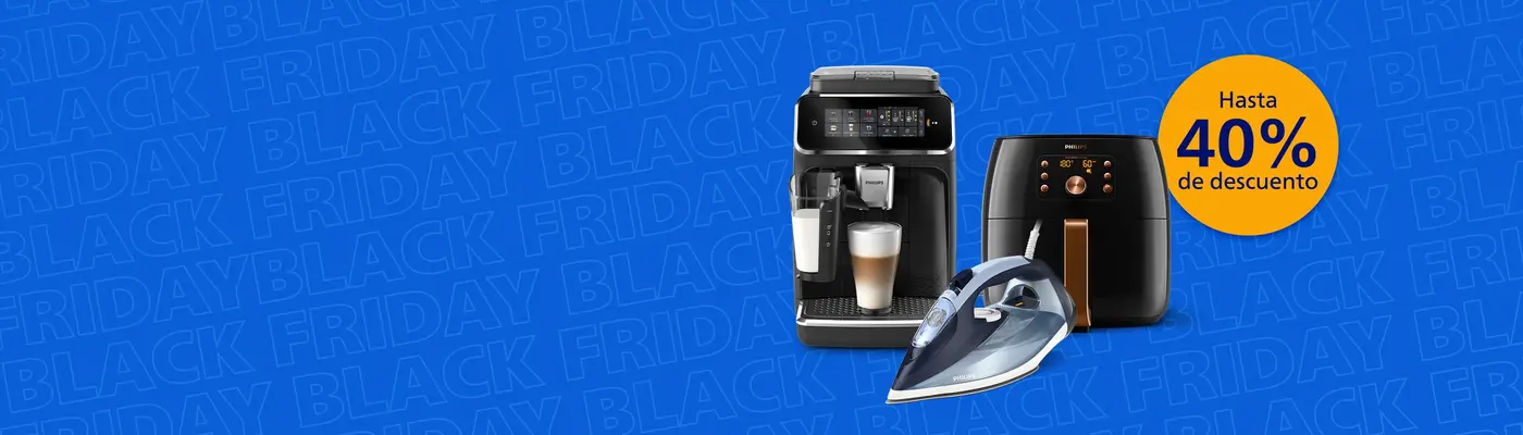 Banner que anuncia el evento de Black Friday en el sitio web de Philips Home Banner que anuncia el evento de Black Friday en el sitio web de Philips Home