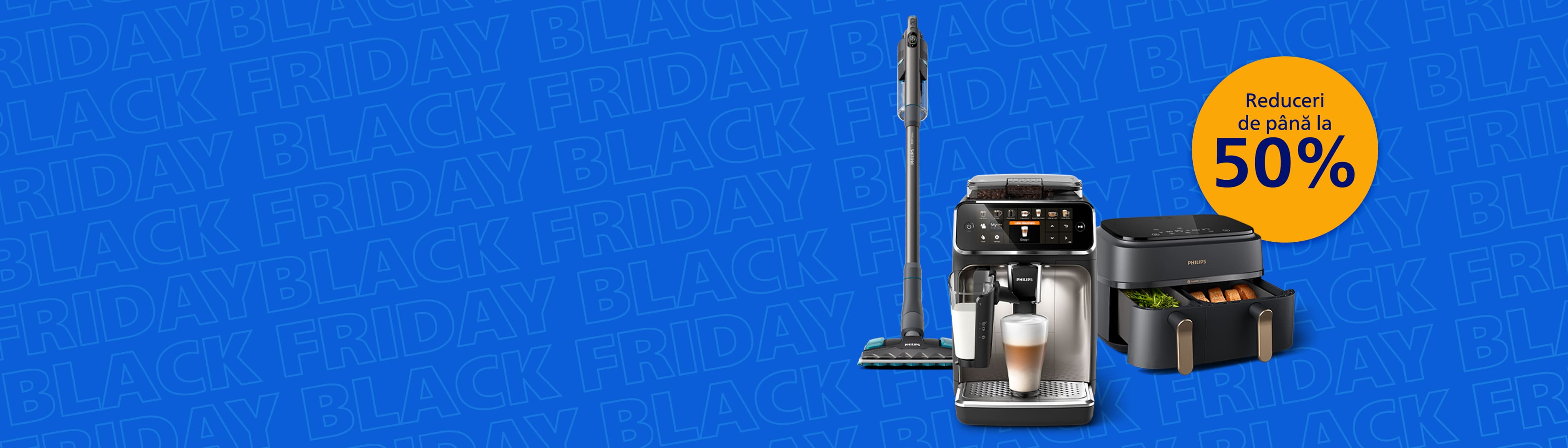 Banner care promovează evenimentul Black Friday pe site-ul Philips Home Banner care promovează evenimentul Black Friday pe site-ul Philips Home