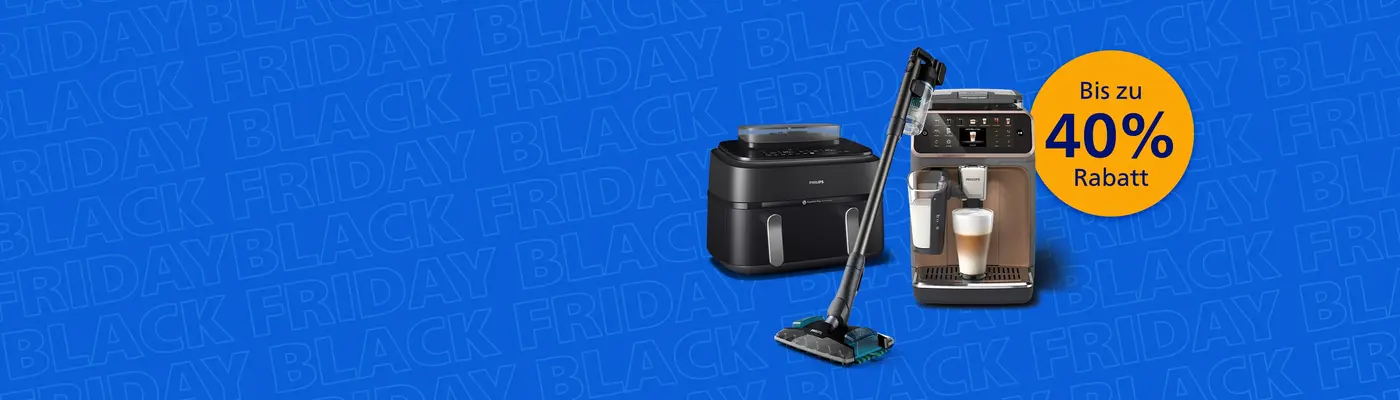 Banner, der das Black Friday-Event auf der Philips Home-Website bewirbt Banner, der das Black Friday-Event auf der Philips Home-Website bewirbt
