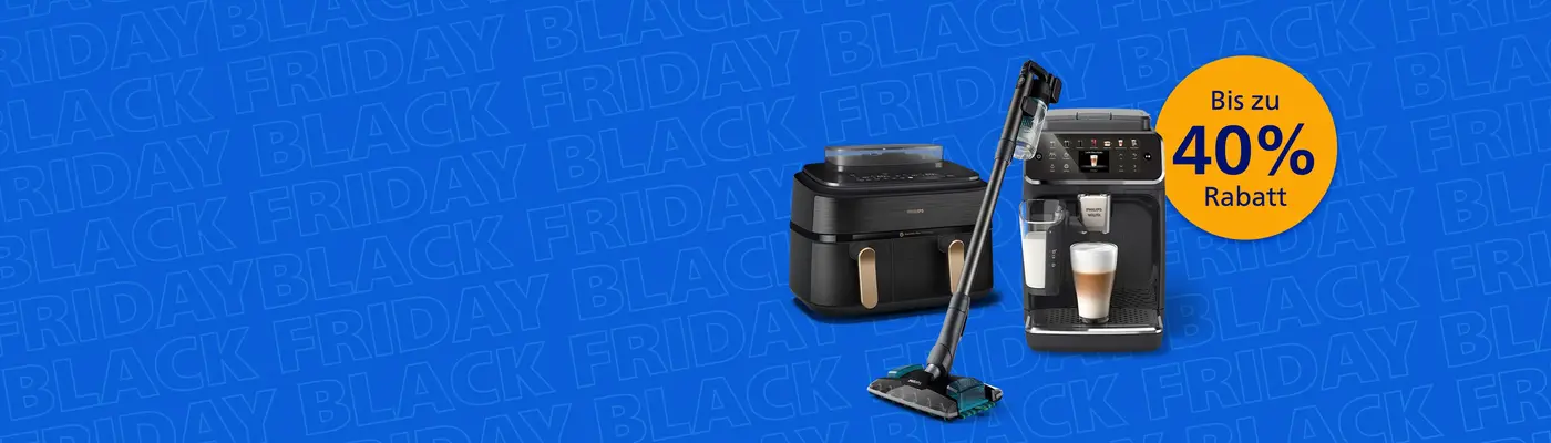 Banner, der das Black Friday-Event auf der Philips Home-Website bewirbt Banner, der das Black Friday-Event auf der Philips Home-Website bewirbt