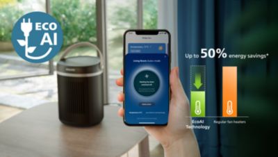 EcoAI spart bis zu 50 % Energie im Vergleich zu herkömmlichen Heizlüftern (1)