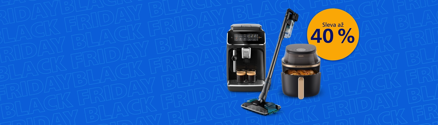 Banner oznamující nadcházející akci Black Friday na webových stránkách Philips Home Banner oznamující nadcházející akci Black Friday na webových stránkách Philips Home