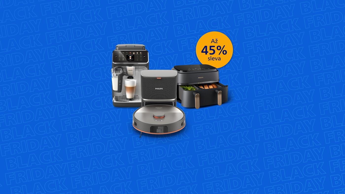 Banner oznamující nadcházející akci Black Friday na webových stránkách Philips Home Banner oznamující nadcházející akci Black Friday na webových stránkách Philips Home