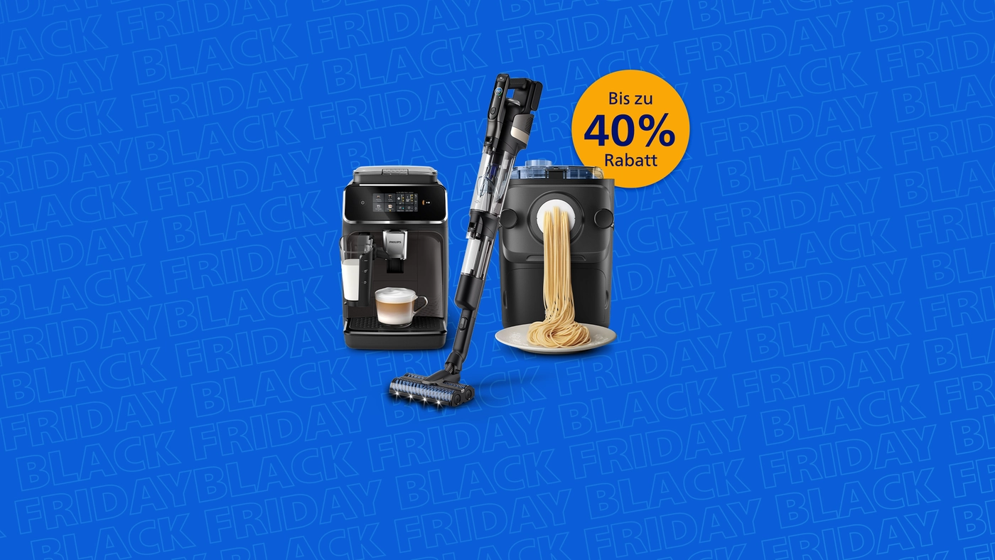 Banner, das das bevorstehende Black Friday Event auf der Philips Home Website ankündigt Banner, das das bevorstehende Black Friday Event auf der Philips Home Website ankündigt