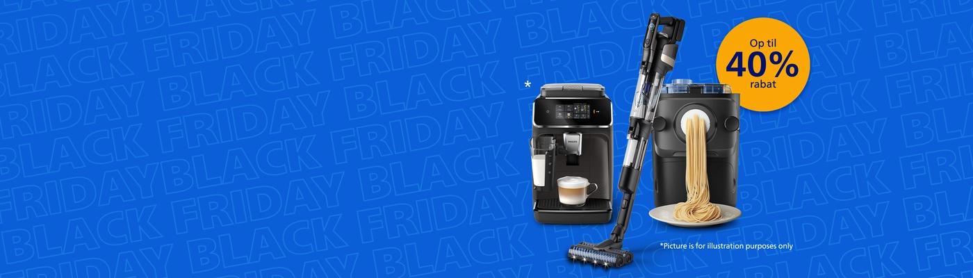 Banner der annoncerer den kommende Black Friday-begivenhed på Philips Home-hjemmesiden Banner der annoncerer den kommende Black Friday-begivenhed på Philips Home-hjemmesiden