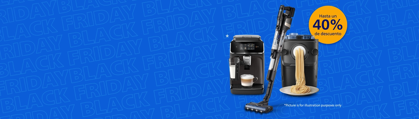 Banner anunciando el próximo evento de Black Friday en el sitio web de Philips Home Banner anunciando el próximo evento de Black Friday en el sitio web de Philips Home