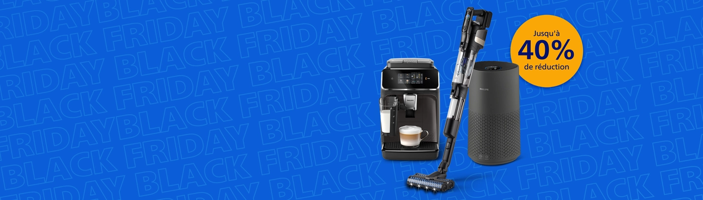 Bannière annonçant le prochain événement Black Friday sur le site web Philips Home Bannière annonçant le prochain événement Black Friday sur le site web Philips Home