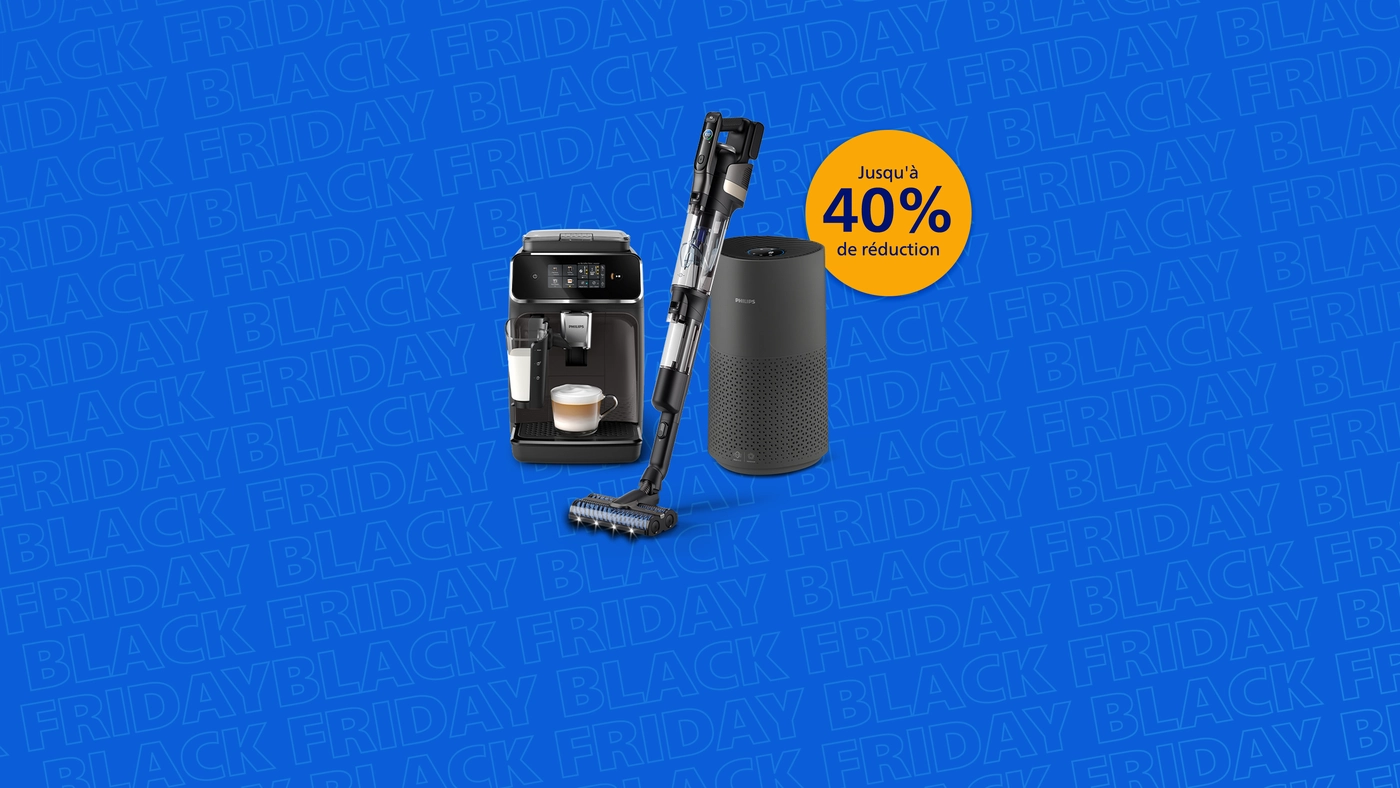 Bannière annonçant le prochain événement Black Friday sur le site web Philips Home Bannière annonçant le prochain événement Black Friday sur le site web Philips Home