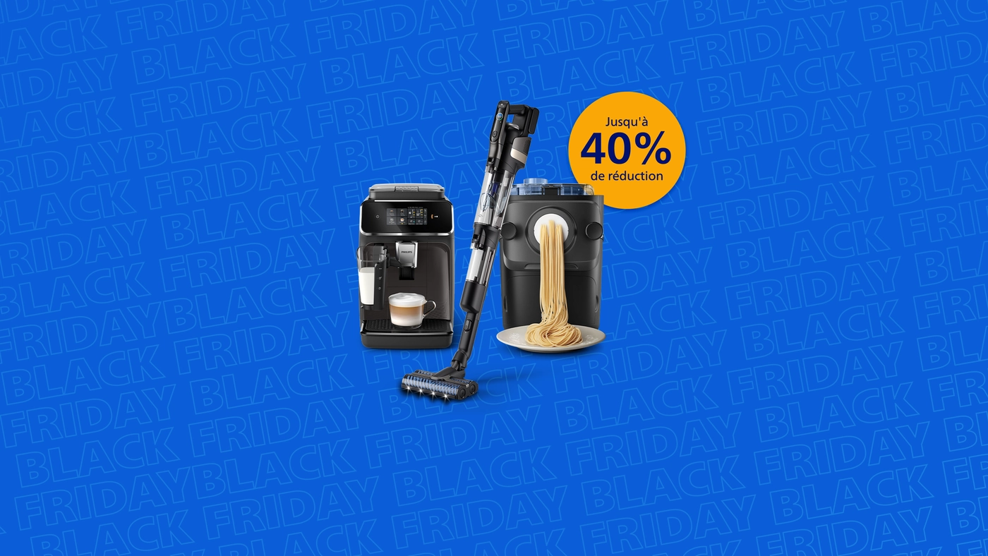 Bannière annonçant le prochain événement Black Friday sur le site web Philips Home Bannière annonçant le prochain événement Black Friday sur le site web Philips Home