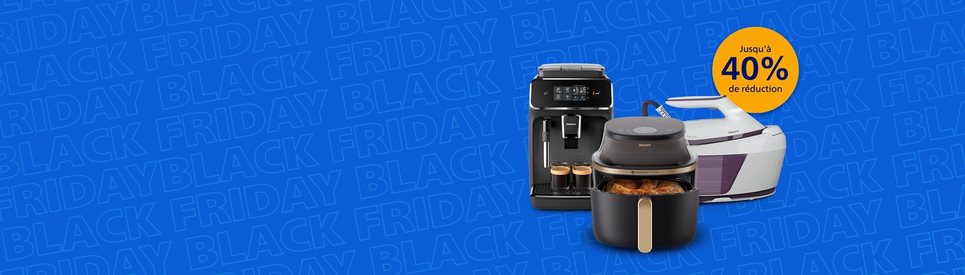 Bannière annonçant le prochain événement Black Friday sur le site web Philips Home Bannière annonçant le prochain événement Black Friday sur le site web Philips Home