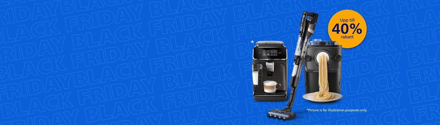 Banner som annonserar det kommande Black Friday-evenemanget på Philips Home-webbplatsen Banner som annonserar det kommande Black Friday-evenemanget på Philips Home-webbplatsen